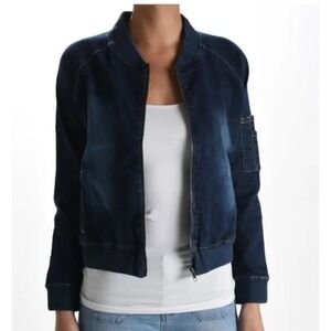 Judy Blue Denim Bomber Jacket Dark Wash Zip Front Casual Size Small Classic